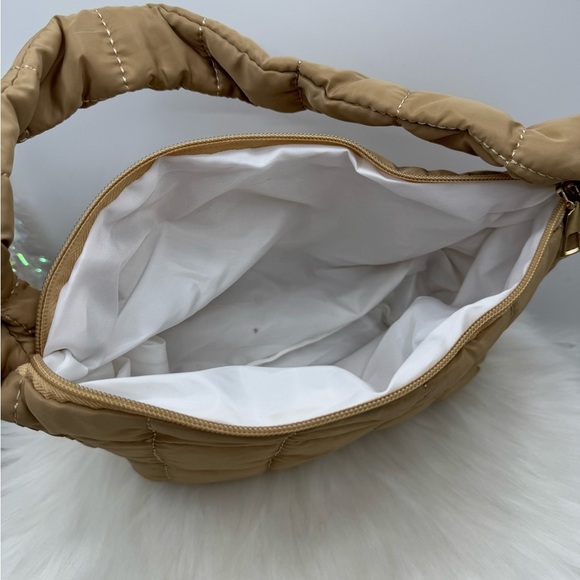 Puffer Quilted Nylon Material Hand Bag in tan with card case wallet Bundle - Picture 8 of 10